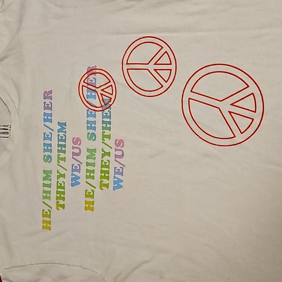 Love is Love pronouns LGBTQ graphic tee SEE BACK Large Be Kind PRIDE MONTH - Picture 3 of 6